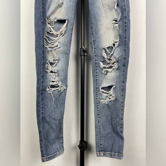 Kancan Light Blue Distressed Destroyed KC11004 Skinny Jeans - Picture 3 of 8